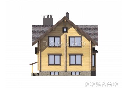 Проект дома из бруса с сауной и просторной комнатой отдыха на цокольном этаже / Фасад 3