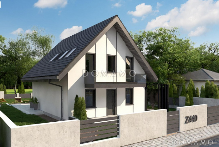 Проект одноэтажного мансардного дома из кирпича со вторым светом и панорамным остеклением гостиной