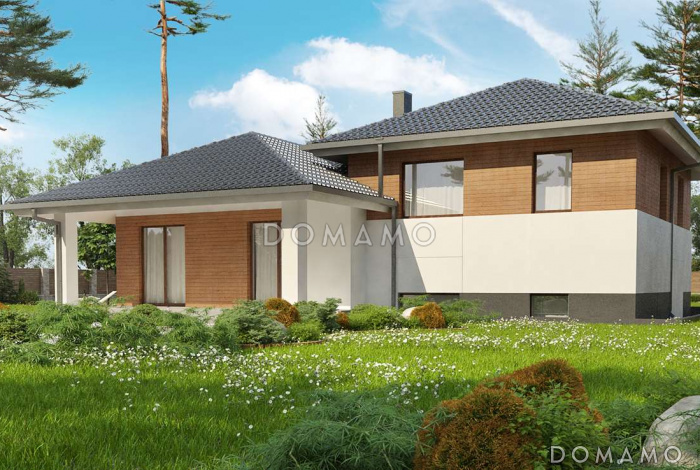 Проект необычного трёхуровневого дома из газобетона с бильярдной, тремя спальнями и гаражом 