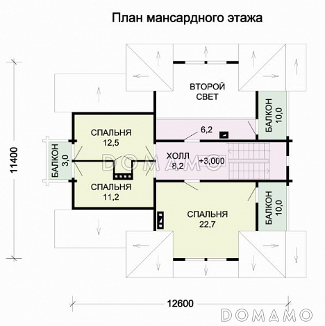 Проект деревянного дома с гаражом / План мансардного этажа