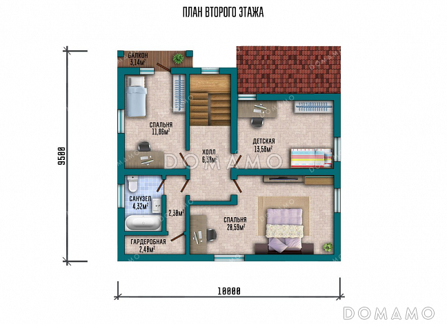 Проект дома с мансардой и верандой / План мансардного этажа
