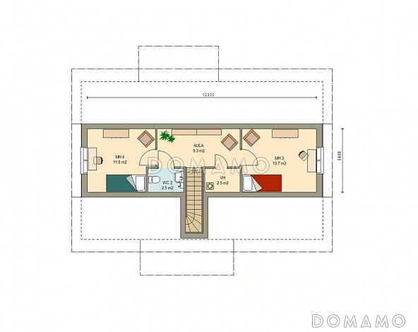 Проект двухэтажного каркасного дома с большими окнами в гостиной / План мансардного этажа