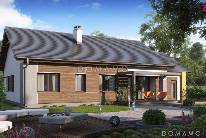 Проект одноэтажного дома из газобетона с большой гостиной, тремя спальнями и гаражом 