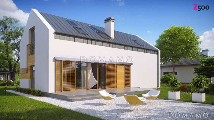 Проект одноэтажного дома из газобетона с ночной зоной на мансардном этаже и гаражом