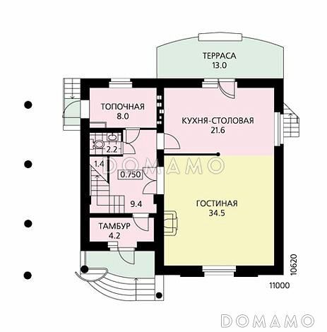 Проект дома из пеноблоков с элементами модерна, рациональной планировкой, большой гостиной на первом этаже / План 1 этажа