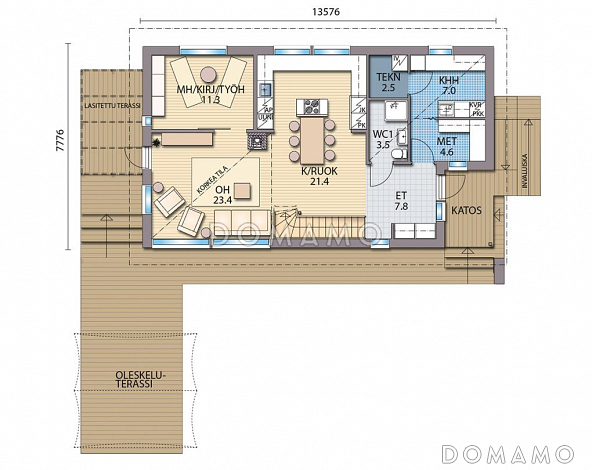 Проект дома с большой кухней-столовой / План 1 этажа