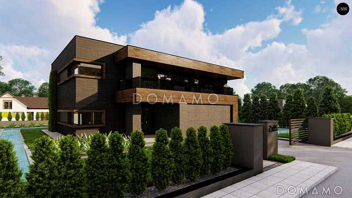 Проект кирпичного дома с кабинетом, гаражом на 2 машины и террасой на втором этаже