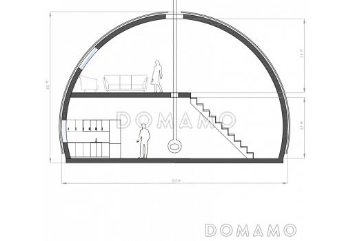 Проект купольного дома с 4 спальнями и видовой гостиной / Фасад 1