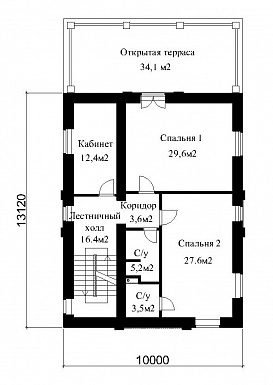 Проект большого кирпичного коттеджа с верандой, сауной и СПА-залом / План 2 этажа
