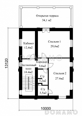 Проект большого кирпичного коттеджа с верандой, сауной и СПА-залом / План 2 этажа