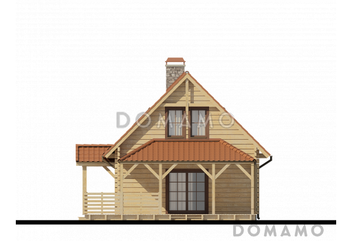Проект компактного мансардного дома из газобетона с тремя спальнями и крытой террасой / Фасад 4