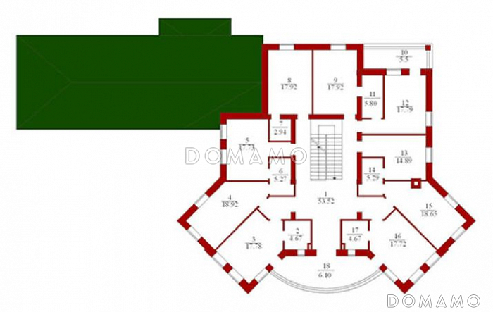 Проект двухэтажного особняка из кирпича с колоннами в классическом стиле / План 2 этажа