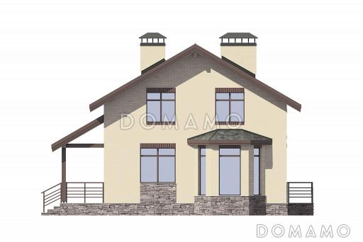 Проект дома с двумя спальнями на первом этаже, эркером, крытой террасой / Фасад 1