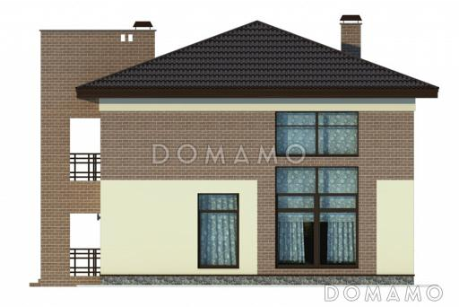 Проект двухэтажного коттеджа с контрофорсной стеной крыльца и вторым светом / Фасад 3