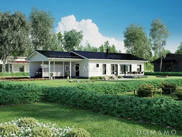 Проект каркасного дома с навесом для машины