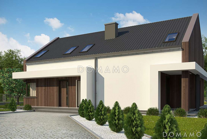 Проект комфортного одноэтажного мансардного дома из газобетона для двух семей