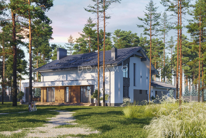 Проект Г-образного дома из газобетона с 3 спальнями, изолированной кухней и зоной барбекю на террасе