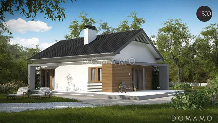 Проект компактного одноэтажного дома из кирпича с двумя спальнями, светлой дневной зоной и кладовой рядом с кухней