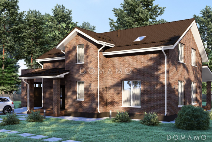 Проект двухэтажного дома с четырьмя спальнями и гаражом на одну машину S-204