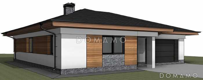 Проект одноэтажного дома с вальмовой крышей, гаражом на 2 машины, хозяйской и гостевыми спальными комнатами
