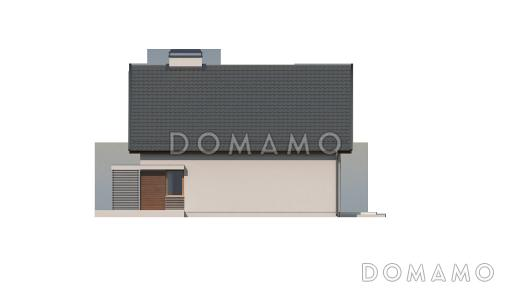 Проект одноэтажного дома из кирпича с мансардным этажом с прямоугольным эркером и балконом / Фасад 4