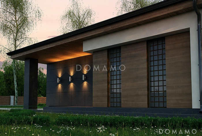 Проект стильного одноэтажного дома из газобетона для небольшой семьи