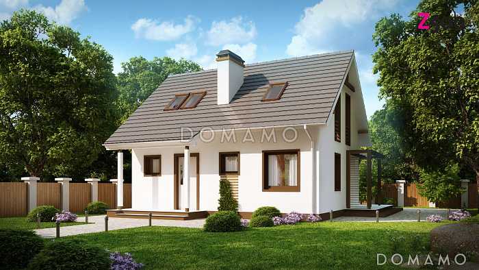 Проект компактного одноэтажного мансардного каркасного дома с кабинетом на первом этаже и тремя спальнями на мансарде