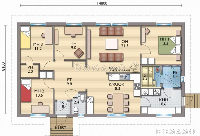 Проект каркасного дома 8x15 / План 1 этажа
