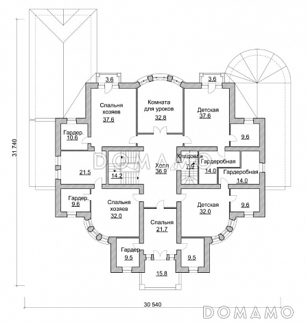 Проект особняка с бассейном / План 2 этажа