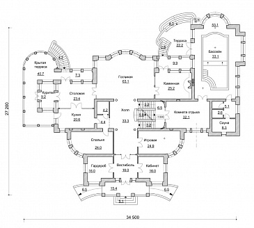 Проект представительного особняка / План 1 этажа