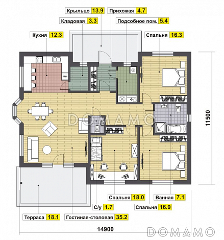 Проект каркасного одноэтажного дома / План 1 этажа