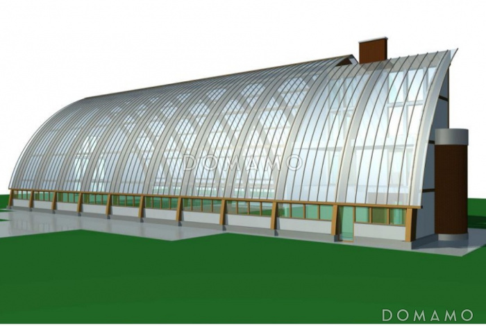 Проект теннисного корта из клееного бруса со стрельчатыми арками