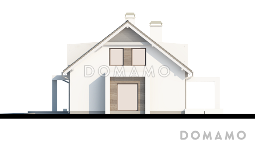 Проект одноэтажного мансардного дома из газобетона с эркером в кухонной зоне, вертикальным мансардным окном и гаражом / Фасад 3