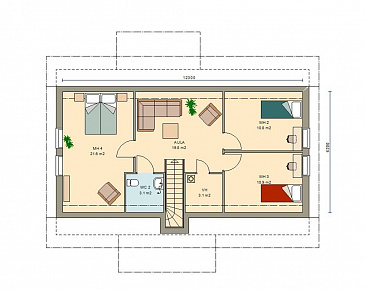 Проект современного двухэтажного каркасного дома с двускатной крышей / План мансардного этажа