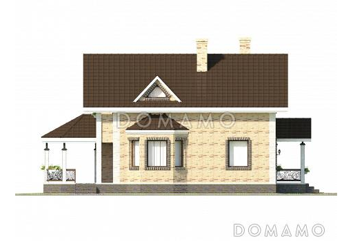 Проект коттеджа из газобетона с эркером и террасой. / Фасад 4