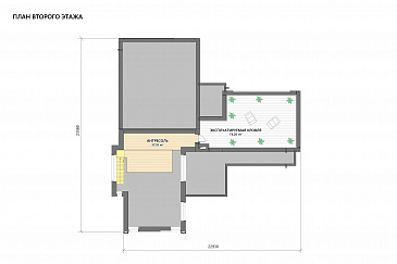 Проект кирпичного дома в стиле хай-тек с эксплуатируемой кровлей, вторым светом и просторной террасой / План 2 этажа