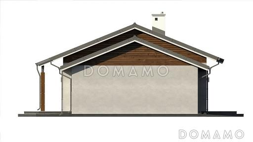 Проект компактного одноэтажного дома из кирпича с тремя спальнями, небольшой крытой террасой и гаражом / Фасад 2