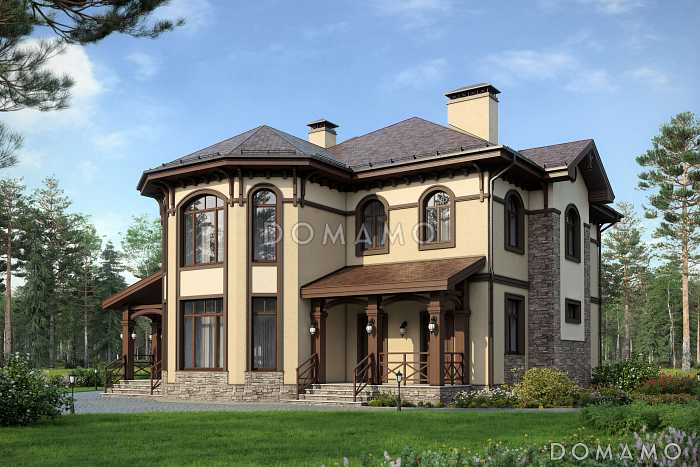 Проект оштукатуренного двухэтажного коттеджа в стиле модерн