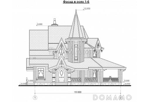 Проект бани из бруса с бильярдной / Фасад 2