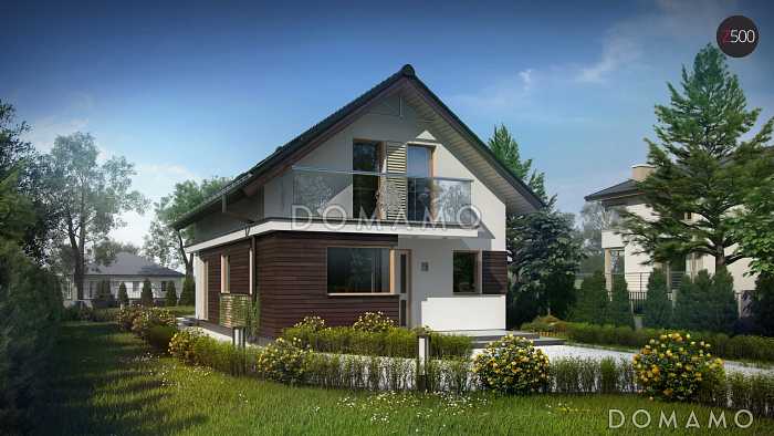 Проект аккуратного одноэтажного мансардного дома из газобетона для узкого участка