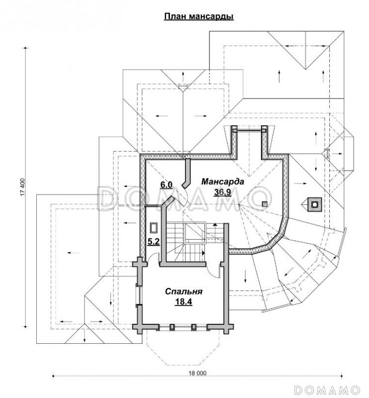 Проект коттеджа в стиле деревянного модерна / План мансардного этажа