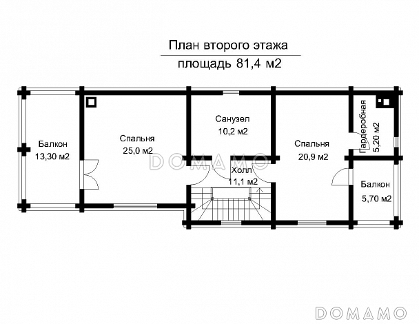 Проект двухэтажного дома из клееного бруса с подвальным этажом и холодным чердаком / План 2 этажа
