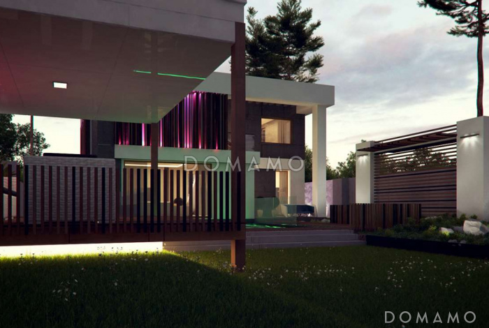 Проект современного двухэтажного дома из газобетона с дополнительной спальней на первом этаже и гаражом