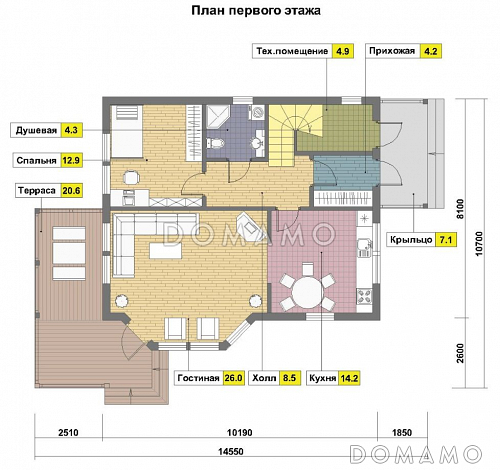 Проект дома из газобетона с эркером / План 1 этажа