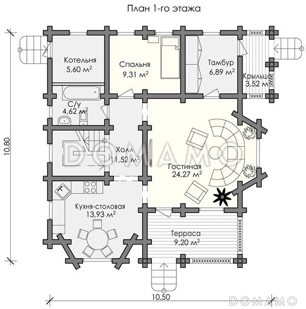 Проект красивого двухэтажного дома с хорошей планировкой / План 1 этажа