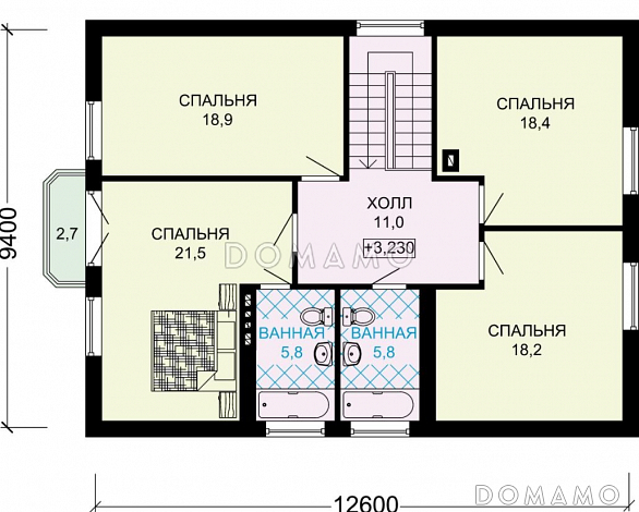 Проект рационально запланированного дома с мансардой и гостевой комнатой / План мансардного этажа