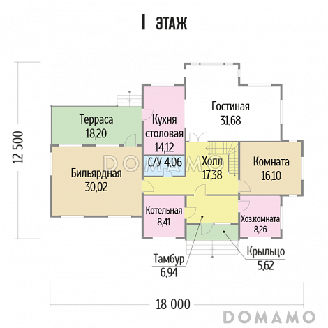 Проект каркасного дома с хозяйственной комнатой на первом этаже / План 1 этажа