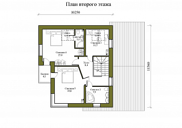 Проект двухэтажного дома из керамических блоков с двускатной крышей с подвалом, террасой и балконом / План 2 этажа
