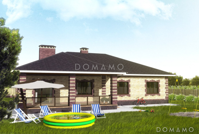 Проект одноэтажного дома с гаражом и открытой террасой