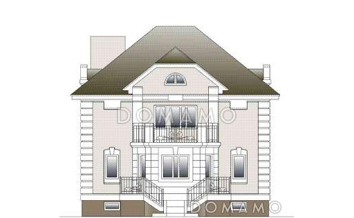 Проект дома с просторной гостиной, небольшой крытой террасой и гаражом / Фасад 1